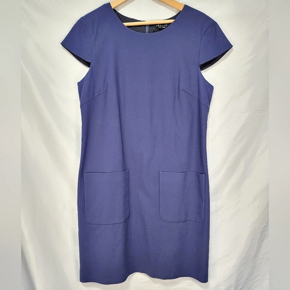 Theory Corta Ivona blue Cap Sleeve Sheath dress with pockets